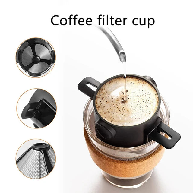 Portable Coffee Filter Reusable Funnel Tea Infuser Stainless Steel Drip Coffee Tea Dripper For Home Office Outdoor Trave