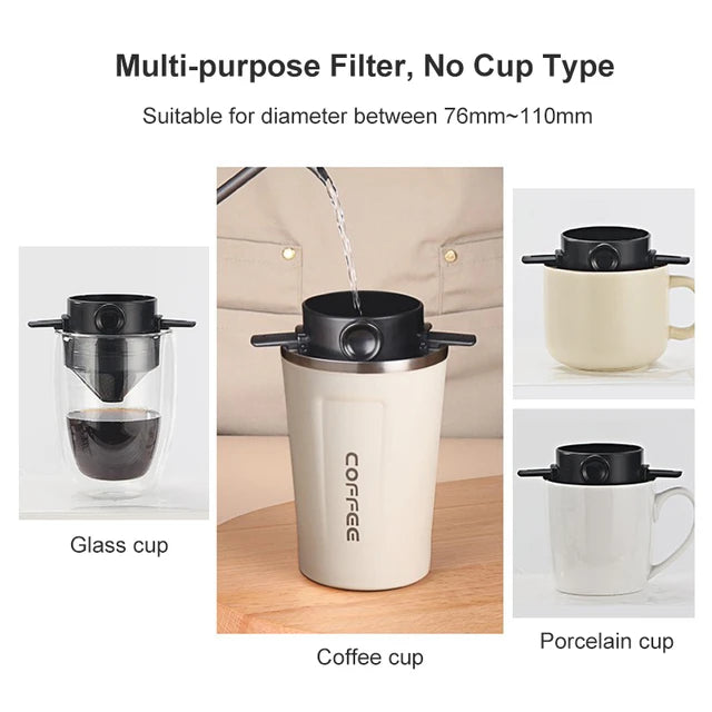 Portable Coffee Filter Reusable Funnel Tea Infuser Stainless Steel Drip Coffee Tea Dripper For Home Office Outdoor Trave