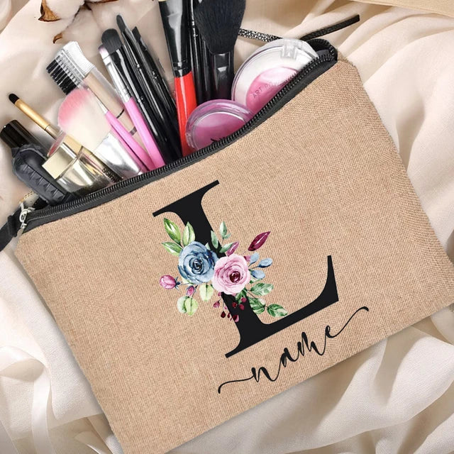 Customized Personalized Name Linen Cosmetic Bag Bridesmaid Clutch Outdoor Travel Beauty Makeup Bag Bachelor Party Lipstick Bag