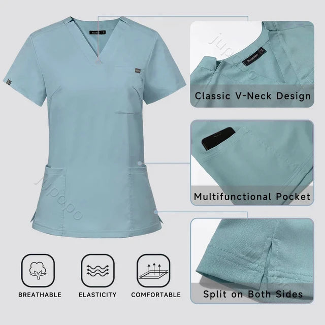 Multicolor Scrubs Uniform Short Sleeve Tops + Pants Nursing Uniform Women Pet Shop Doctor Scrub Medical Surgery Workwear Scrub Set