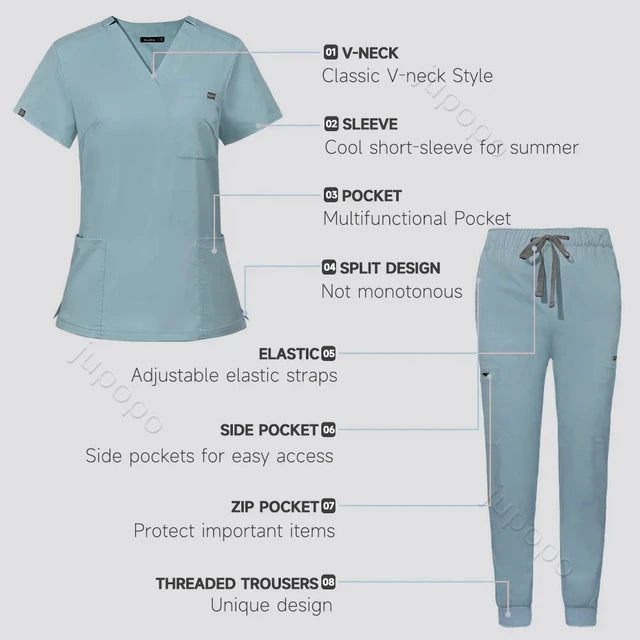 Multicolor Scrubs Uniform Short Sleeve Tops + Pants Nursing Uniform Women Pet Shop Doctor Scrub Medical Surgery Workwear Scrub Set