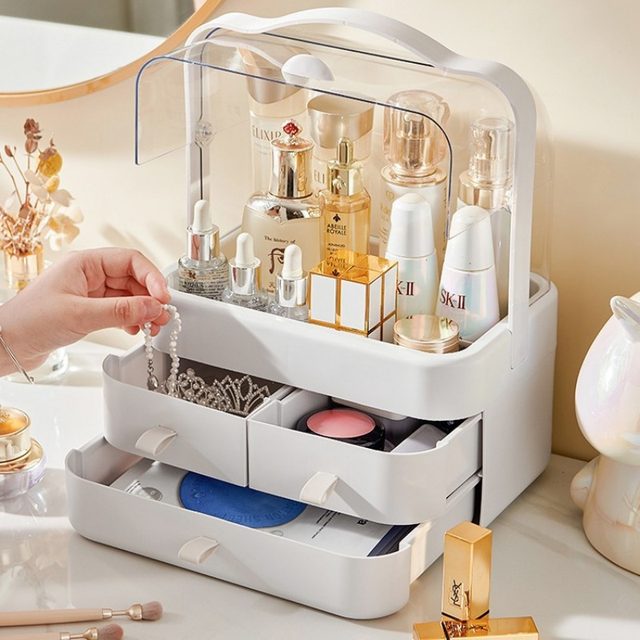 Desktop Makeup Storage Box Large Capacity Dust-proof Makeup Storage Box Home With Lid Bathroom Jewelry Waterproof Organizer