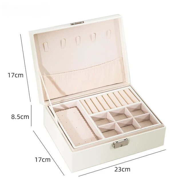 Double-layer Wooden Jewlery Box Ring Box and Packaging with PU Leather Jewelry Storage Organizer and Makeup Case