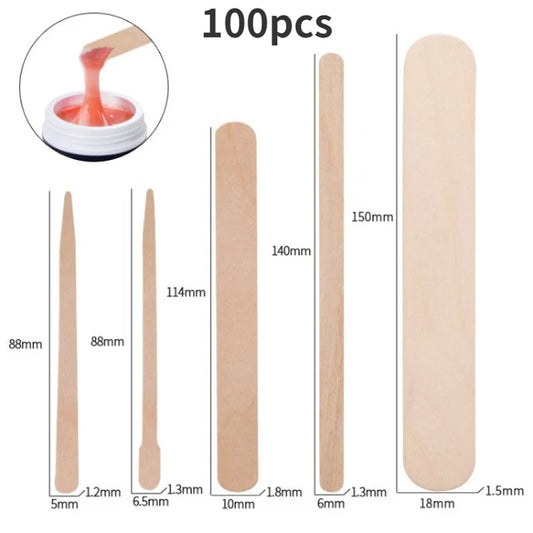 100PCS Disposable Wood Stick Beauty Spatulas Log Hair Removal Wax Coating And Scraping Tool Eyebrow Trimming Wooden Stick