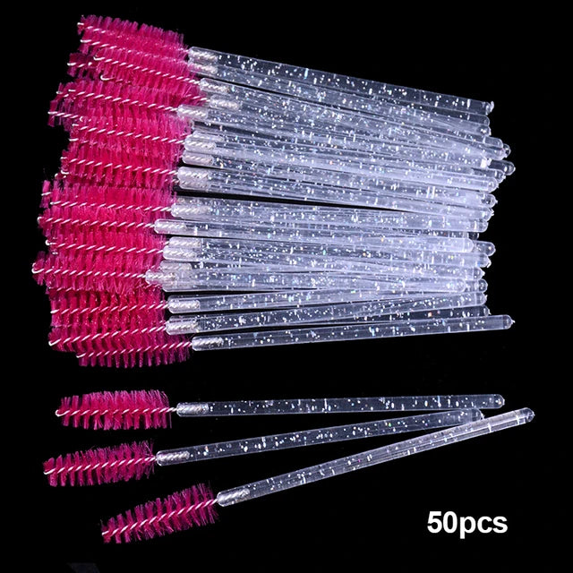 50pcs Disposable Eyelash Brushes Crystal Eyelash Mascara Wands Glitter Lash Comb Spoolies Micro Makeup Applicators