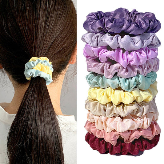 10pcs/pack Women Colorful Satin Silk Scrunchies Elastic Hair Bands Solid Color Dot Hair Ties Ponytail Holder Hair Accessories