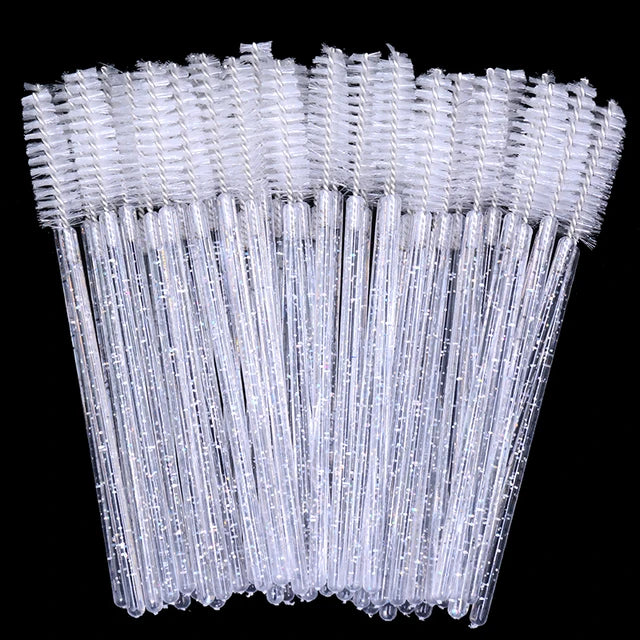 50pcs Disposable Eyelash Brushes Crystal Eyelash Mascara Wands Glitter Lash Comb Spoolies Micro Makeup Applicators