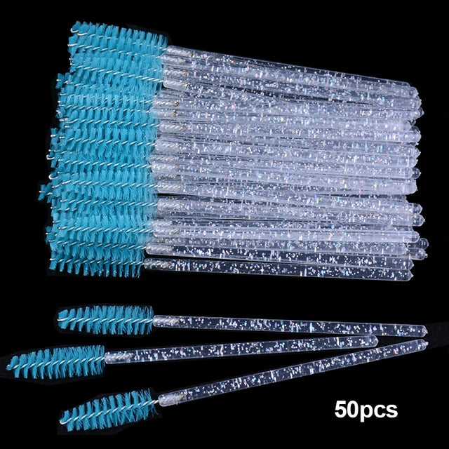 50pcs Disposable Eyelash Brushes Crystal Eyelash Mascara Wands Glitter Lash Comb Spoolies Micro Makeup Applicators