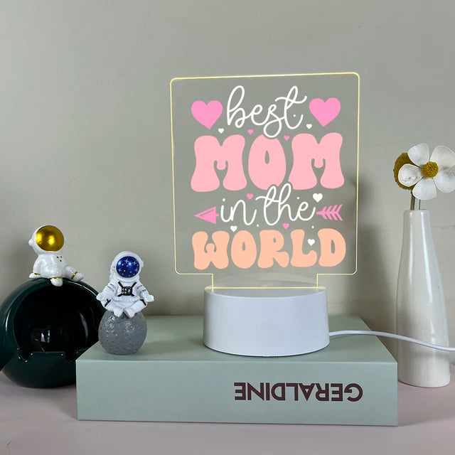 For the Best Mom 3D Acrylic LED Light Family Light Table Party Birthday Mother's Day Gift Decoration Bedside Lamp