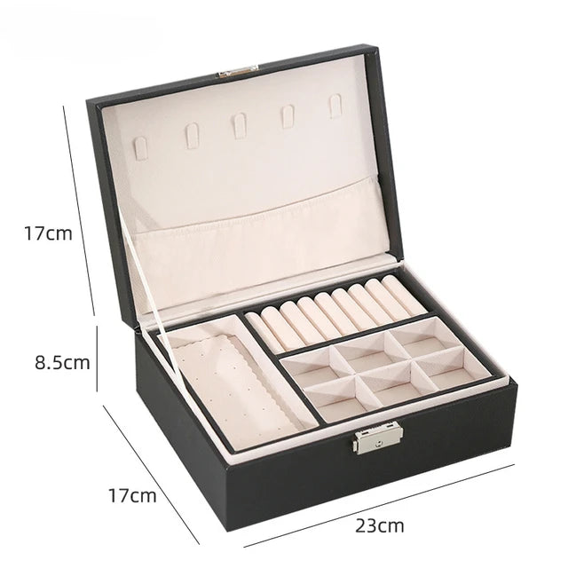 Double-layer Wooden Jewlery Box Ring Box and Packaging with PU Leather Jewelry Storage Organizer and Makeup Case