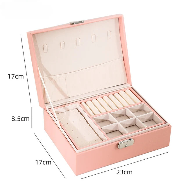 Double-layer Wooden Jewlery Box Ring Box and Packaging with PU Leather Jewelry Storage Organizer and Makeup Case