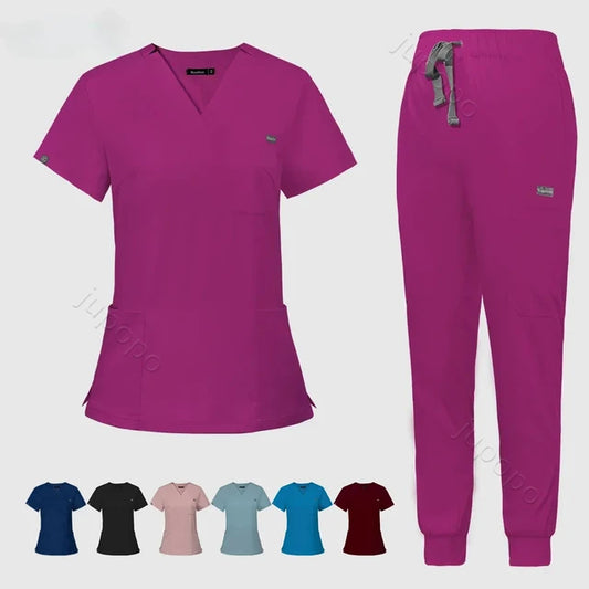 Multicolor Scrubs Uniform Short Sleeve Tops + Pants Nursing Uniform Women Pet Shop Doctor Scrub Medical Surgery Workwear Scrub Set