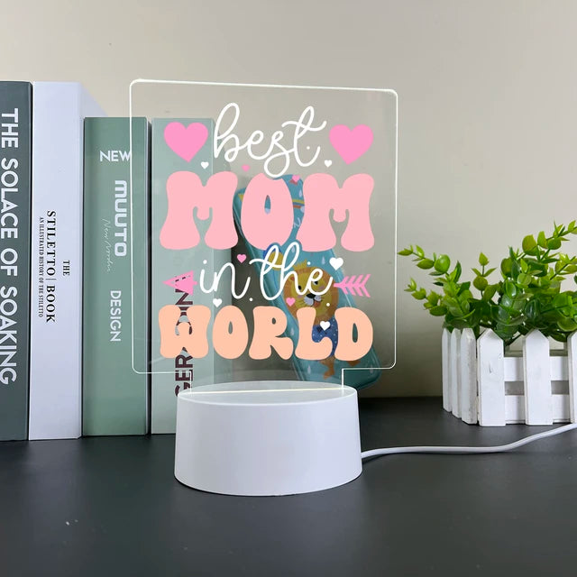 For the Best Mom 3D Acrylic LED Light Family Light Table Party Birthday Mother's Day Gift Decoration Bedside Lamp