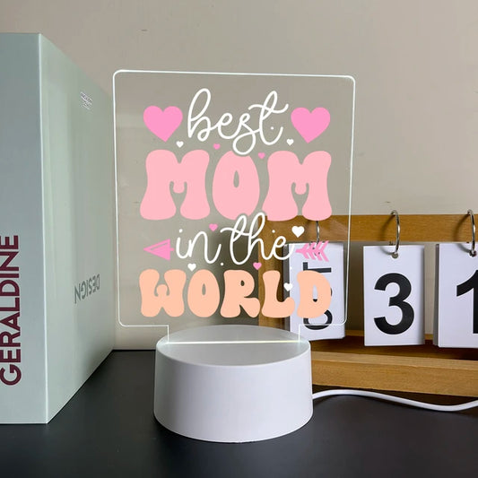 For the Best Mom 3D Acrylic LED Light Family Light Table Party Birthday Mother's Day Gift Decoration Bedside Lamp