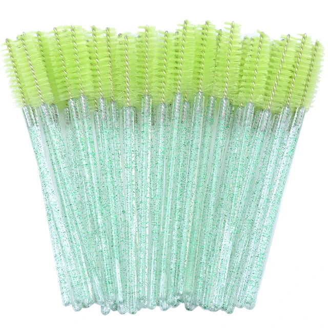 50pcs Disposable Eyelash Brushes Crystal Eyelash Mascara Wands Glitter Lash Comb Spoolies Micro Makeup Applicators