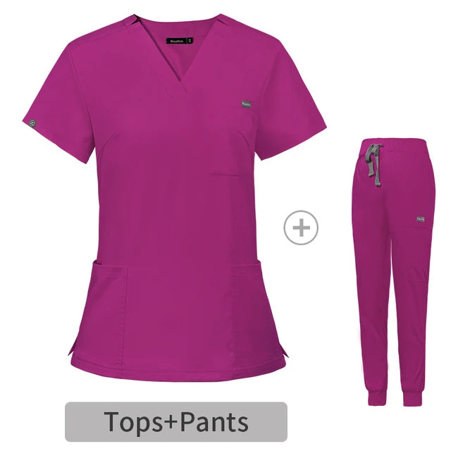 Multicolor Scrubs Uniform Short Sleeve Tops + Pants Nursing Uniform Women Pet Shop Doctor Scrub Medical Surgery Workwear Scrub Set