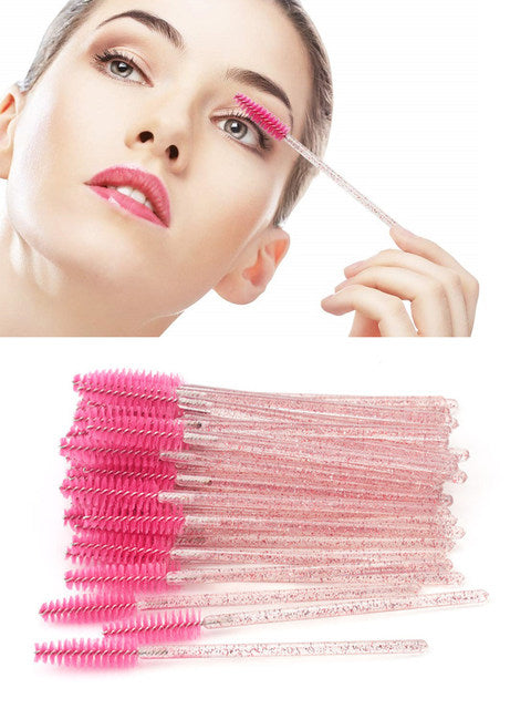 50pcs Disposable Eyelash Brushes Crystal Eyelash Mascara Wands Glitter Lash Comb Spoolies Micro Makeup Applicators