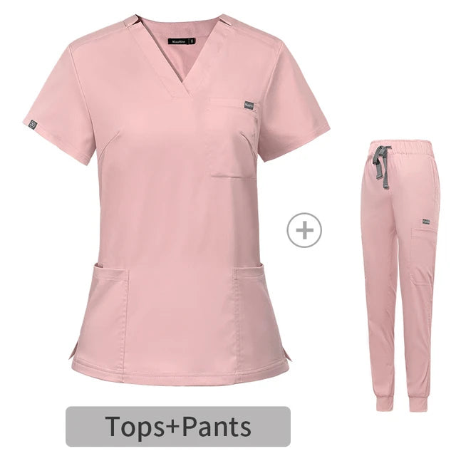 Multicolor Scrubs Uniform Short Sleeve Tops + Pants Nursing Uniform Women Pet Shop Doctor Scrub Medical Surgery Workwear Scrub Set