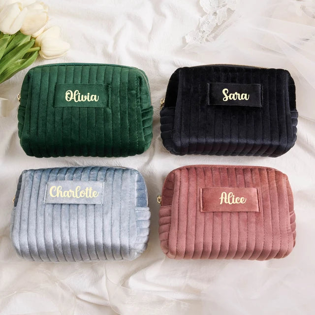 Custom Name Makeup Bag  Premium Velvet Travel Organizer Toiletry Cosmetics Bag Personalized Bridesmaid Wedding Gift