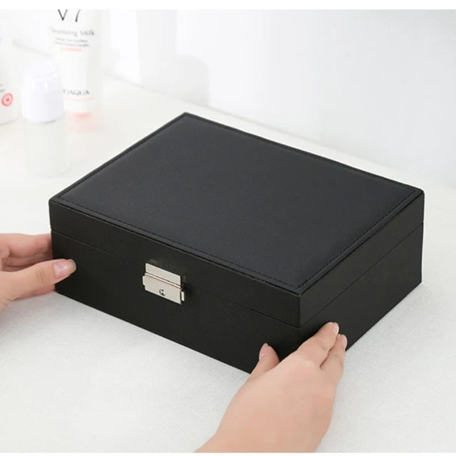 Double-layer Wooden Jewlery Box Ring Box and Packaging with PU Leather Jewelry Storage Organizer and Makeup Case