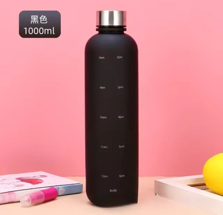 32oz Motivational Water Bottle with Time Marker to Drink, Reusable Plastic Bottle with BPA Free for Gym and Sports