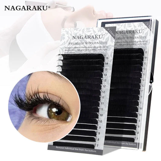 NAGARAKU 16rows/case 7-25mm Mix Premium Natural Synthetic Mink Individual Eyelash Extension