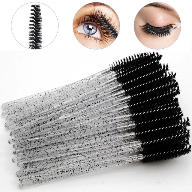 50pcs Disposable Eyelash Brushes Crystal Eyelash Mascara Wands Glitter Lash Comb Spoolies Micro Makeup Applicators