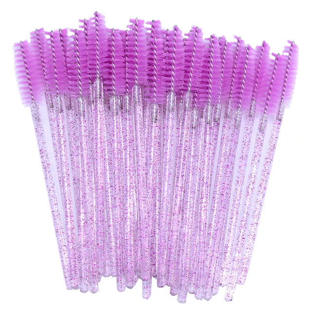 50pcs Disposable Eyelash Brushes Crystal Eyelash Mascara Wands Glitter Lash Comb Spoolies Micro Makeup Applicators